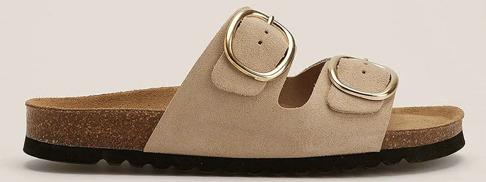 Flade chunky sandaler med spænder i beige ruskind