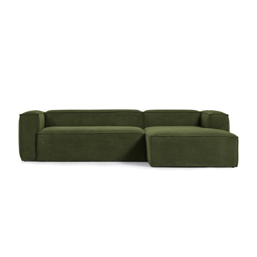 Kave Home Blok sofa med chaiselong i gr&oslash;n corduroy