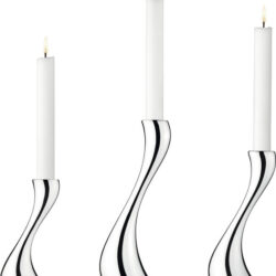 Georg Jensen Cobra lysestage sæt med tre lysestager i poleret rustfrit stål