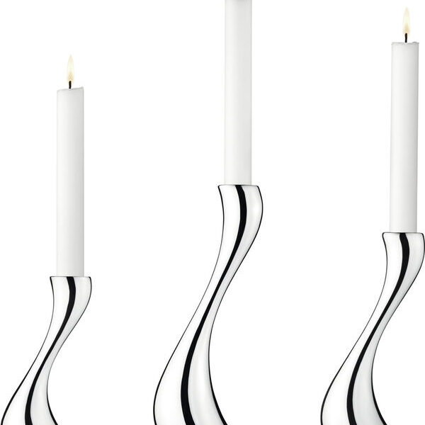 Georg Jensen Cobra lysestage sæt med tre lysestager i poleret rustfrit stål