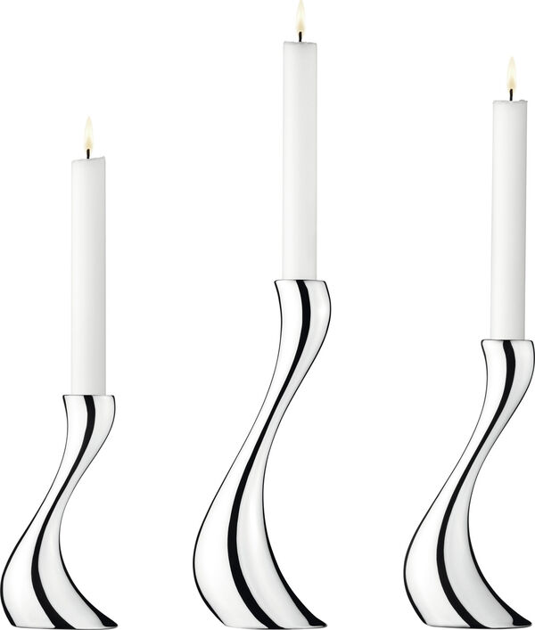 Georg Jensen Cobra lysestage sæt med tre lysestager i poleret rustfrit stål