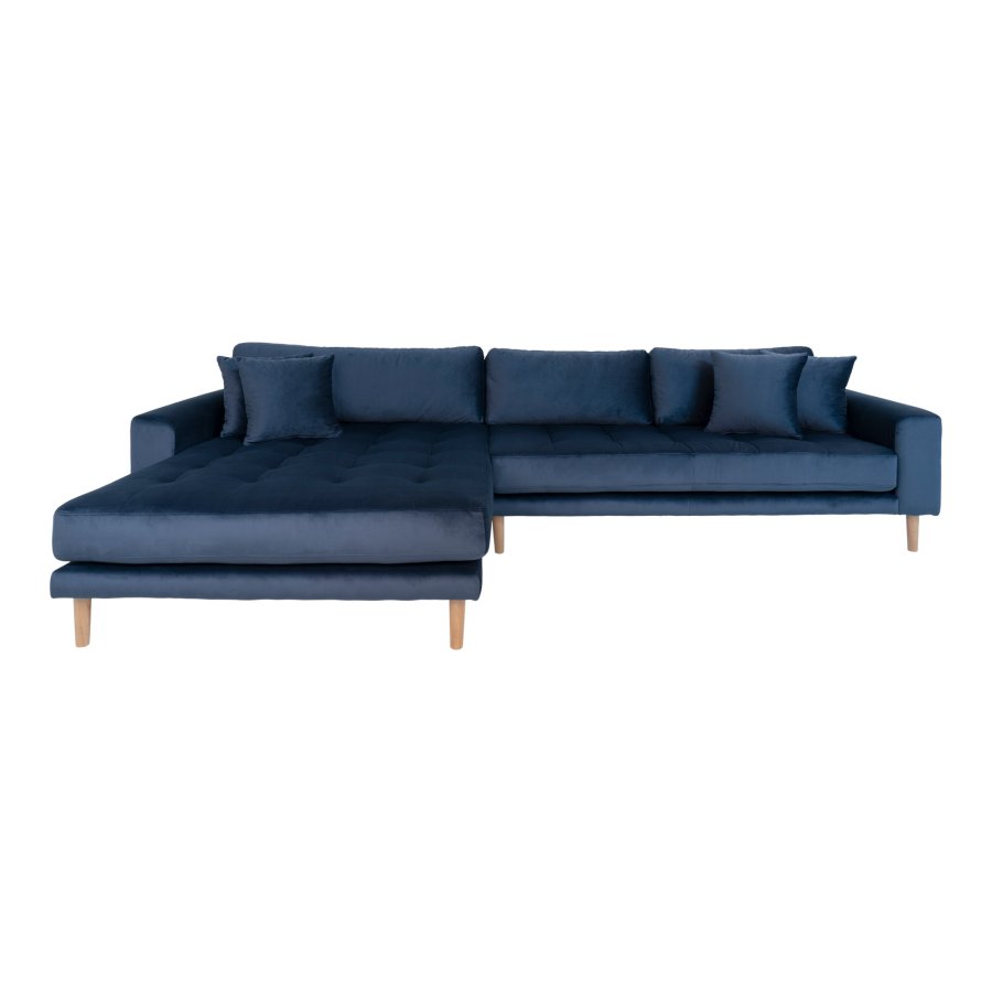 House Nordic Lido sofa med chaiselong i m&oslash;rkebl&aring; velour