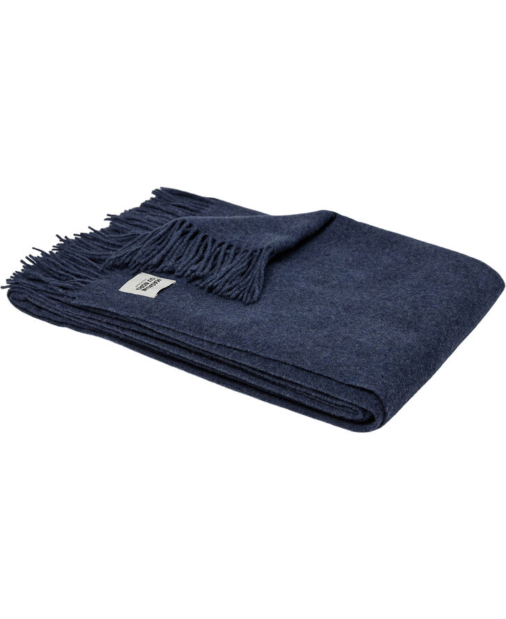 Magasin du Nord Collection plaid i marine merinould og kashmir