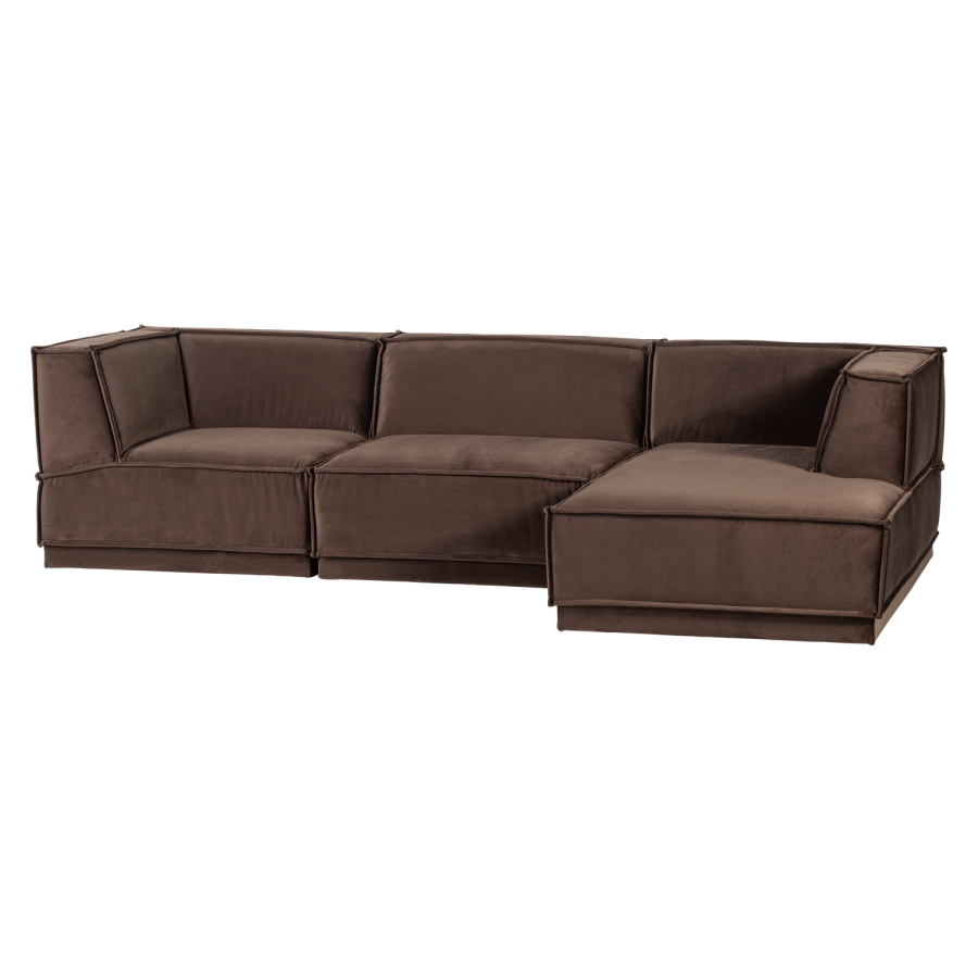 WOOOD Manu sofa med chaiselong i brun fl&oslash;jl