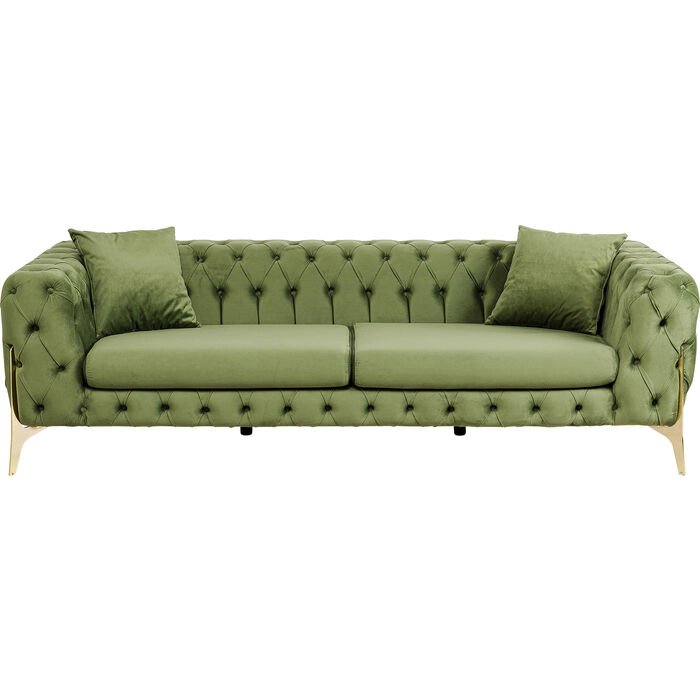 KARE Bellissima 3-pers Chesterfield sofa i grøn fløjl og messing