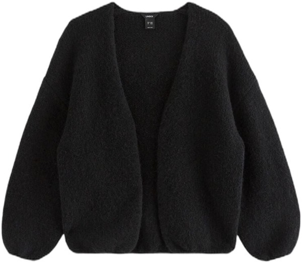 Sort åben cardigan med volumenærmer fra Lindex
