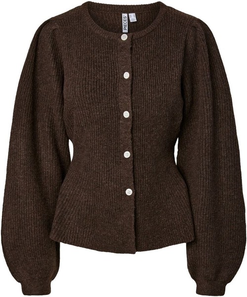 Brun PCSILLY cardigan med pufærmer fra Pieces