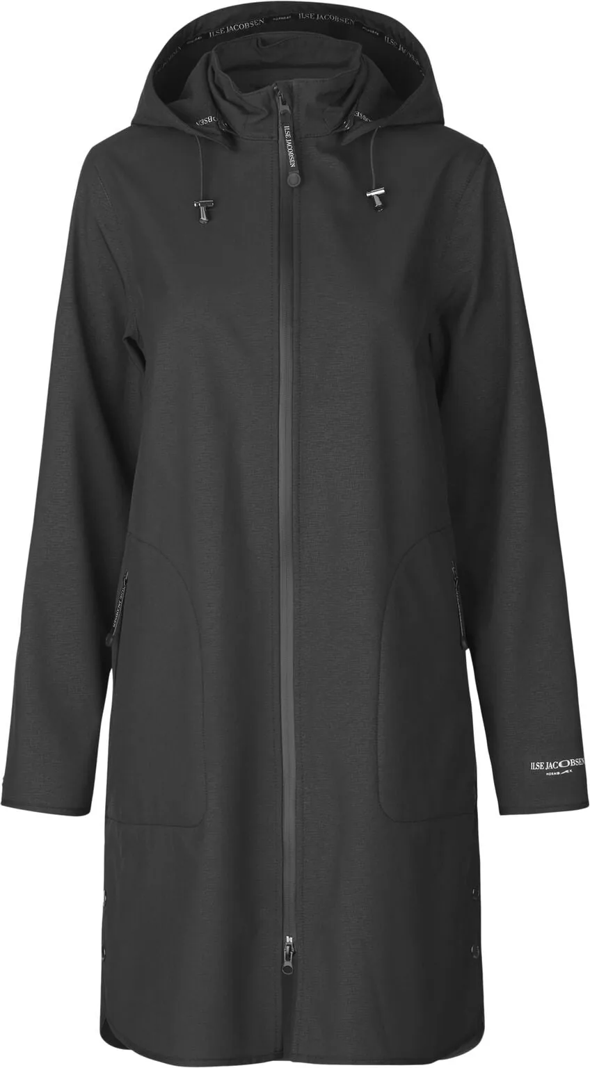 Sort A-formet RAIN128-softshell-regnfrakke fra Ilse Jacobsen