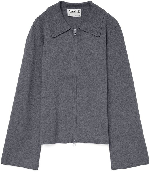 Grå AWHANNA cardigan med krave og lynlås fra Aware