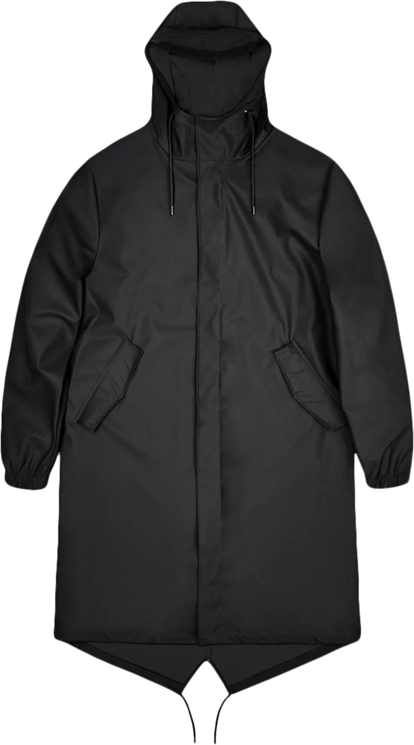 Lang sort Fishtail-regnparka fra Rains