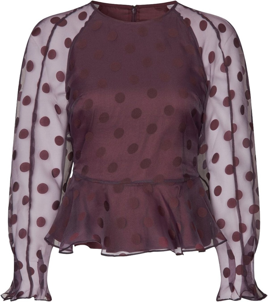 Bordeaux organza-festtop med peplum fra Stine Goya