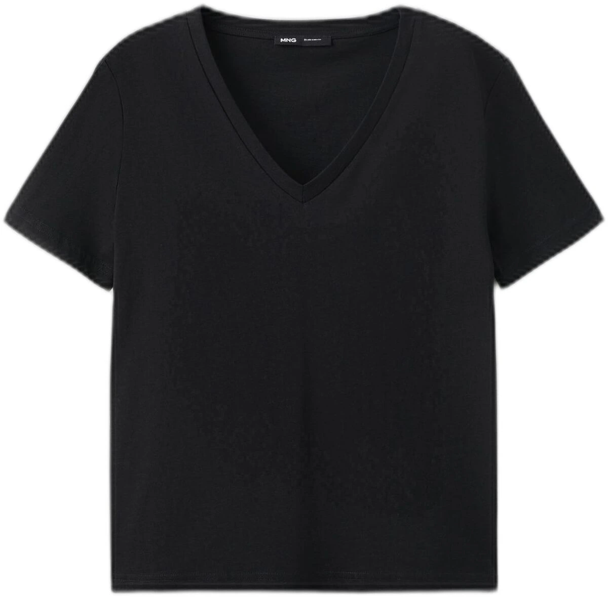 Sort bomulds-T-shirt med V-hals fra Mango