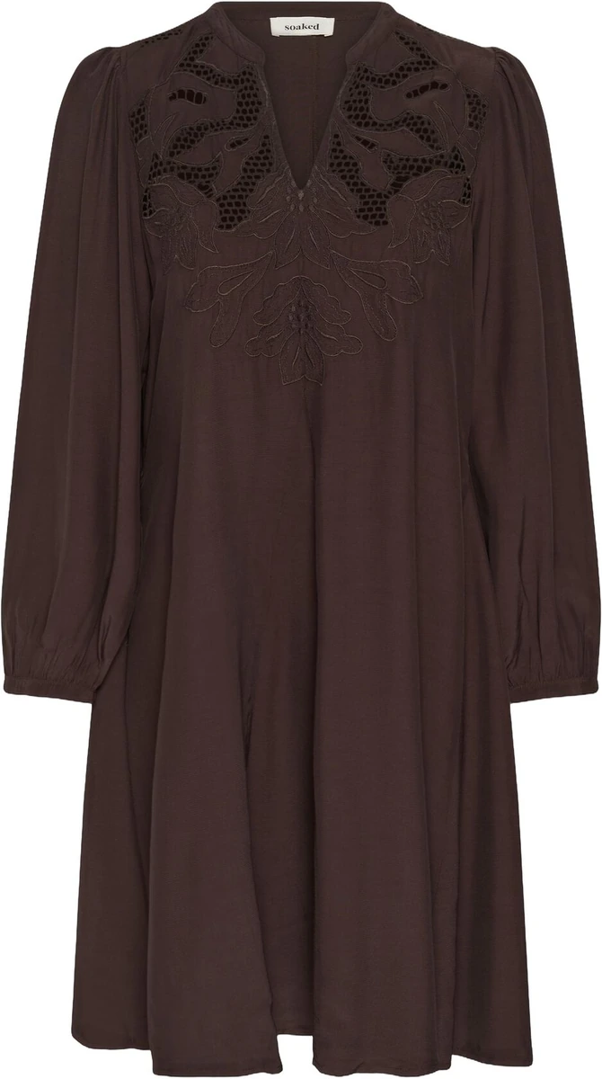 Muldvarpebrun Soaked in Luxury Lantana kjole med broderi
