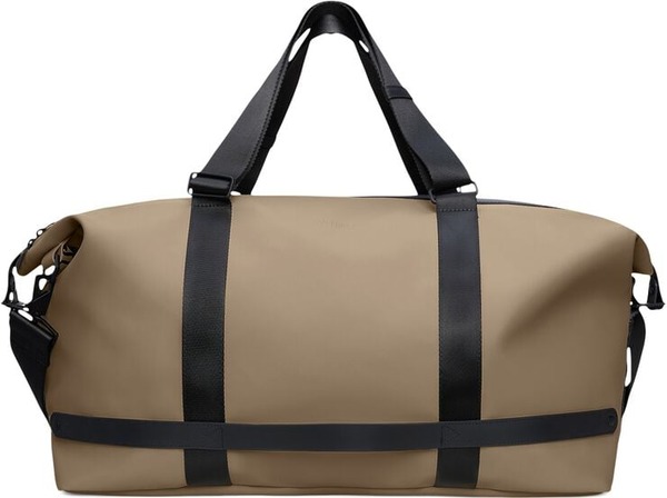 Beige weekendtaske med laptoprum og trolleyfæste fra Rains
