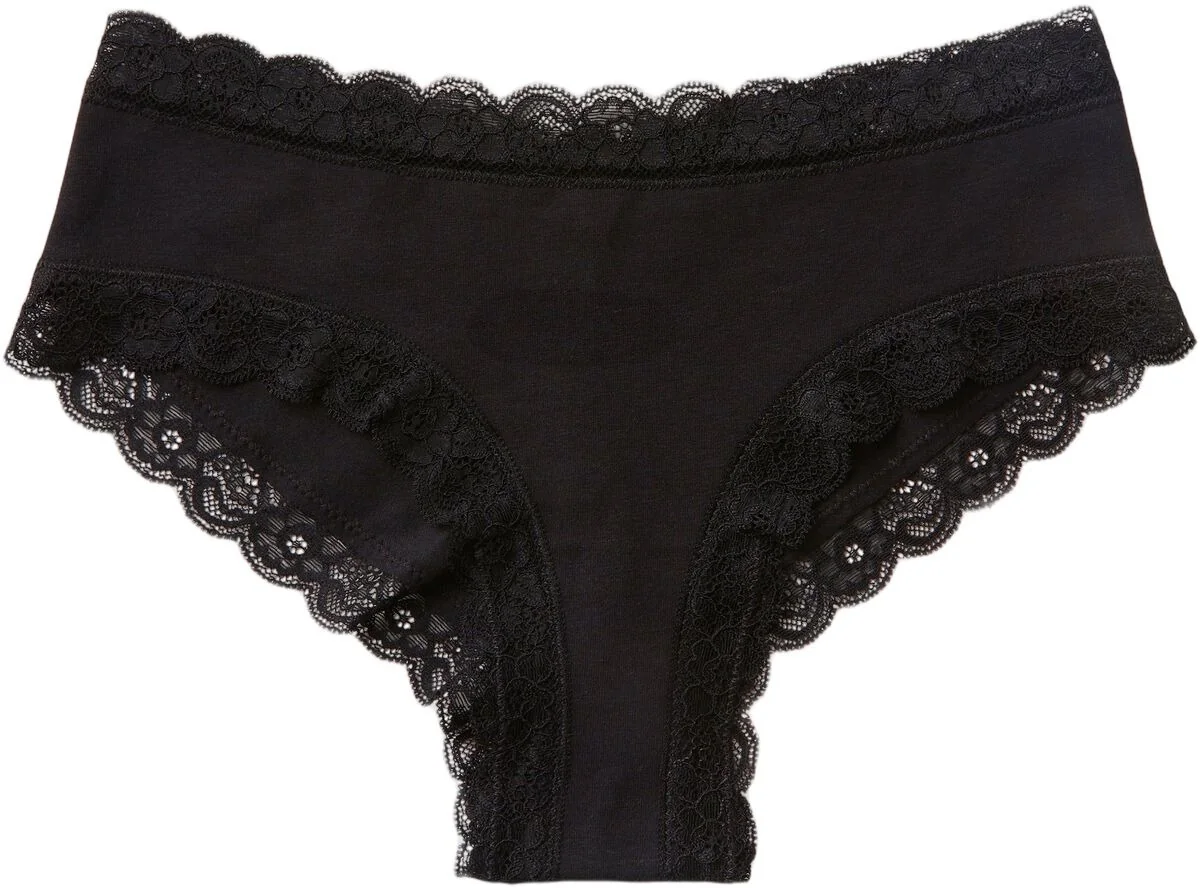 Sort Lindex Brazilian bomuldstrusse med blondekanter
