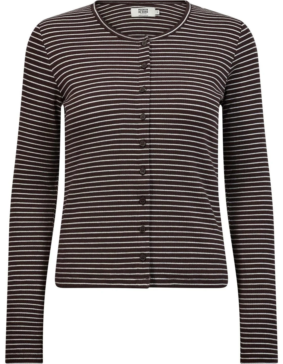 Chokoladebrun Daryl 3 ribcardigan med smalle lyse striber