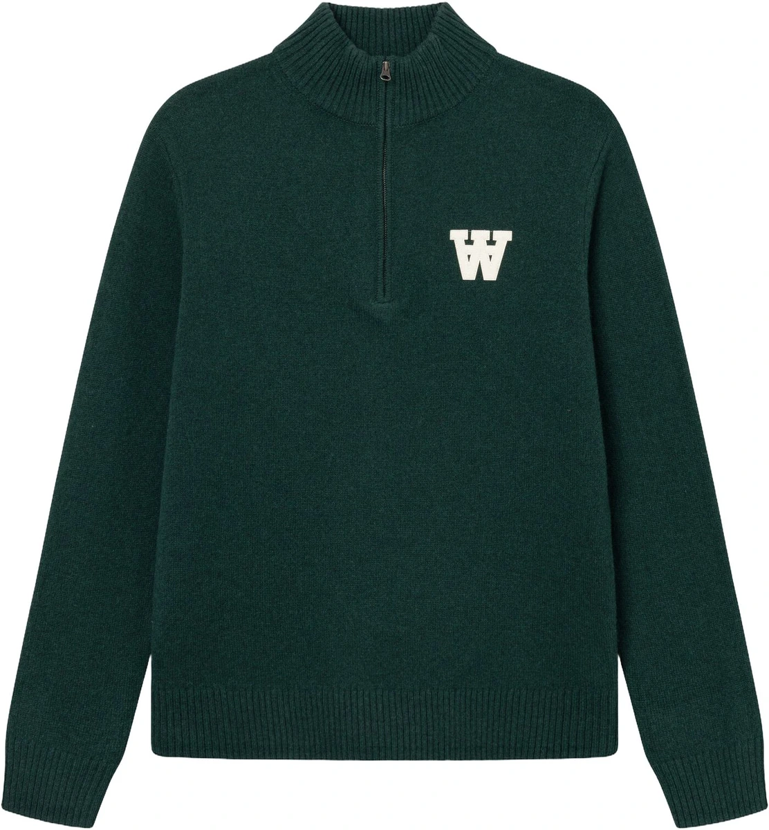 Mørkegrøn half-zip uldstrik i lammeuld fra Wood Wood