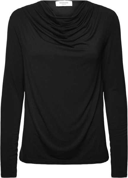 Sort langærmet t-shirt med vandfaldshals fra Rosemunde