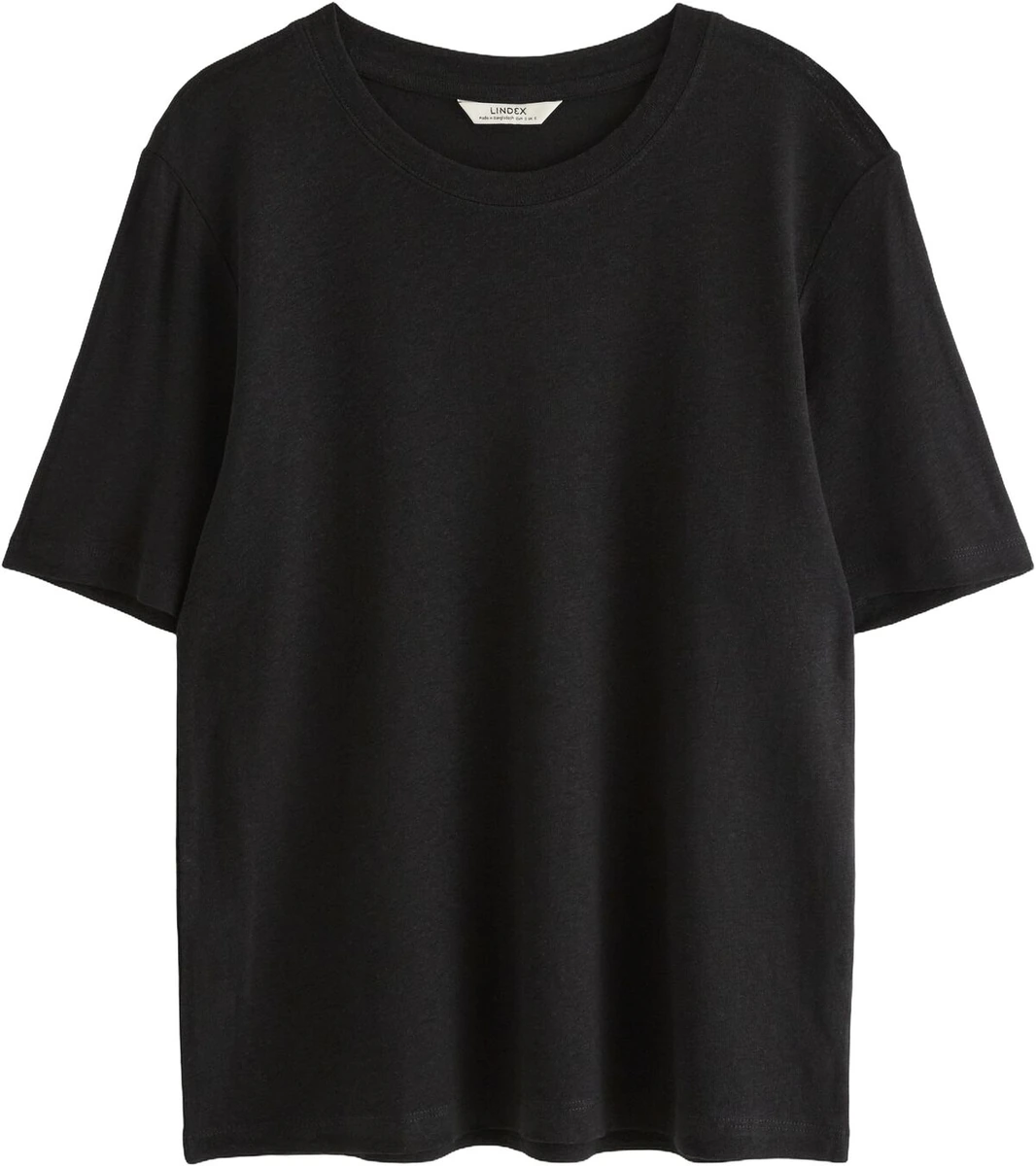 Løs sort T-shirt i hør- og viskoseblanding fra Lindex