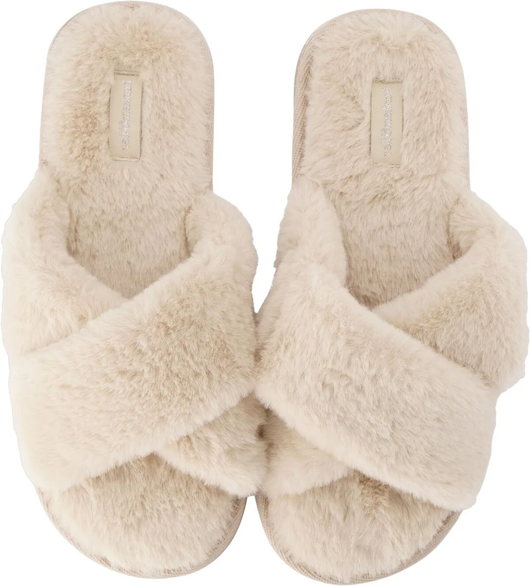 Hunkemöller Lia åbne fake-fur-hjemmesko med fast sål