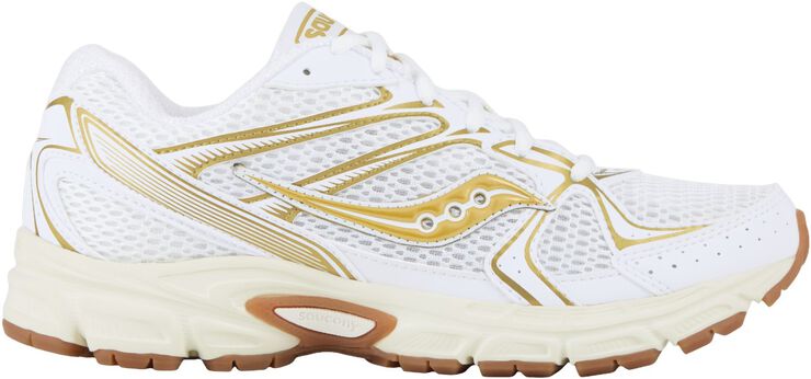 Hvid Saucony Ride Millennium retrorunner med guldfarvede detaljer