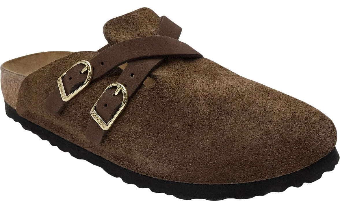 Mørkebrune Birkenstock Blair D-Buckle åbne hjemmesko med to spænder