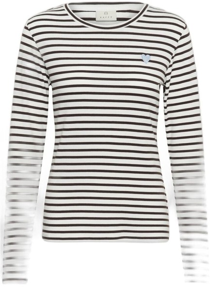Brunstribet langærmet t-shirt med lille blåt hjerte fra Kaffe