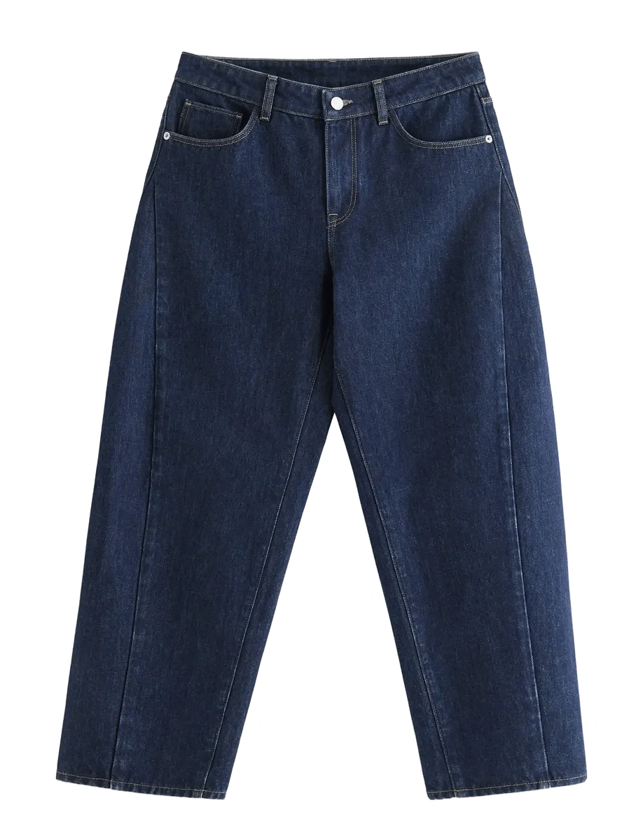 Mørkeblå barrel jeans med ankellængde fra Lindex