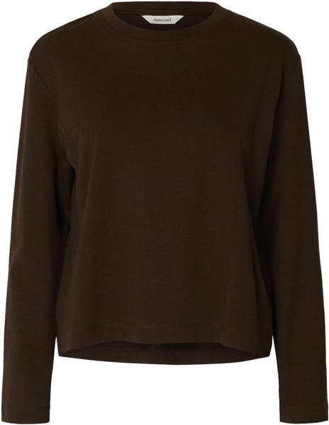 Brun boxy langærmet t-shirt fra Selected