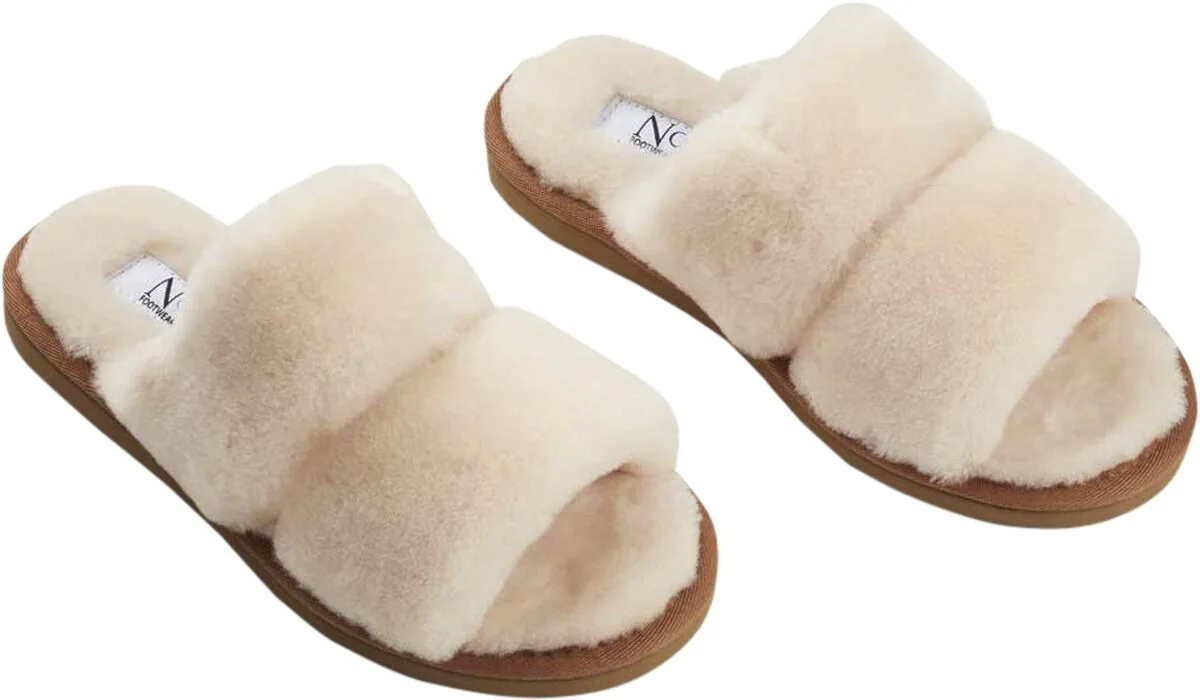 Naturfarvede NATURES Slippers Straps hjemmesko i fåreskind