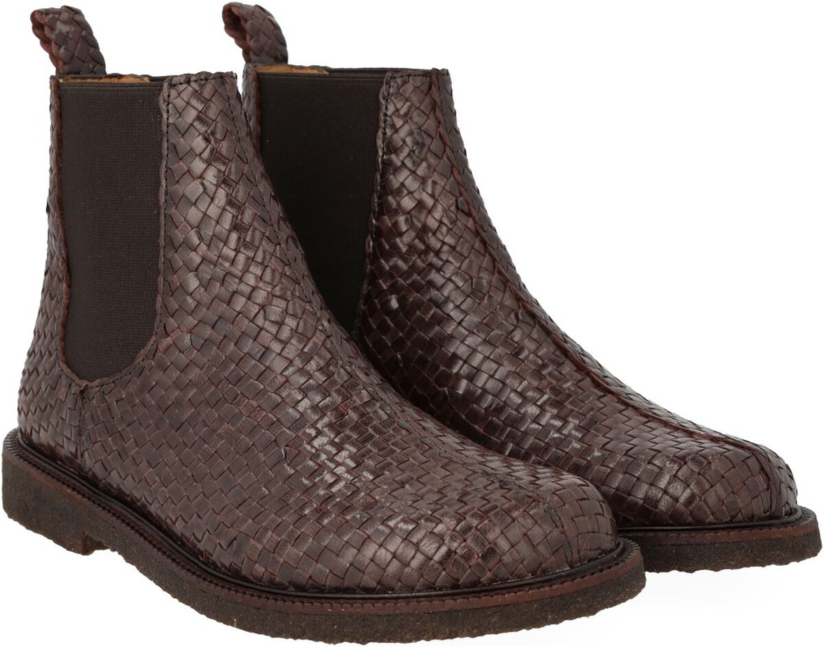 Brun håndflettet ANGULUS Chelsea boot i læder