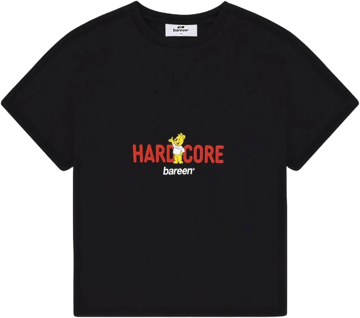 Sort Bareen Hardcore cropped T-shirt med rød og gul grafik
