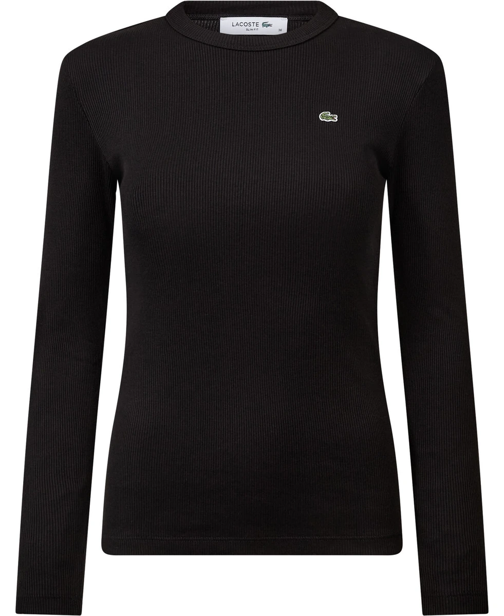 Sort langærmet rib-T-shirt fra Lacoste
