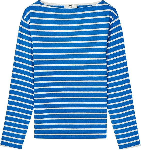 Koboltblå- og cremefarvet stribet langærmet t-shirt fra Mads Nørgaard