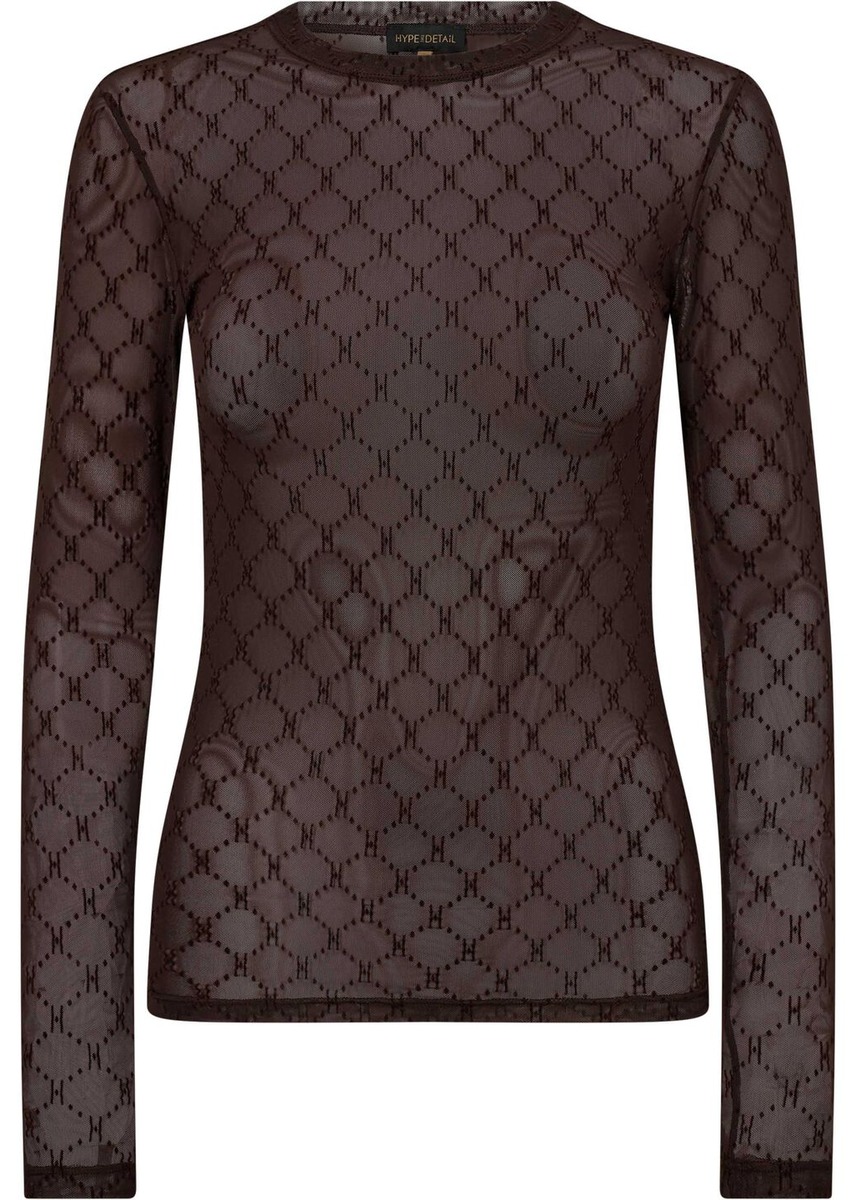 Brun tætsiddende meshtop med velourprint fra Hype the Detail