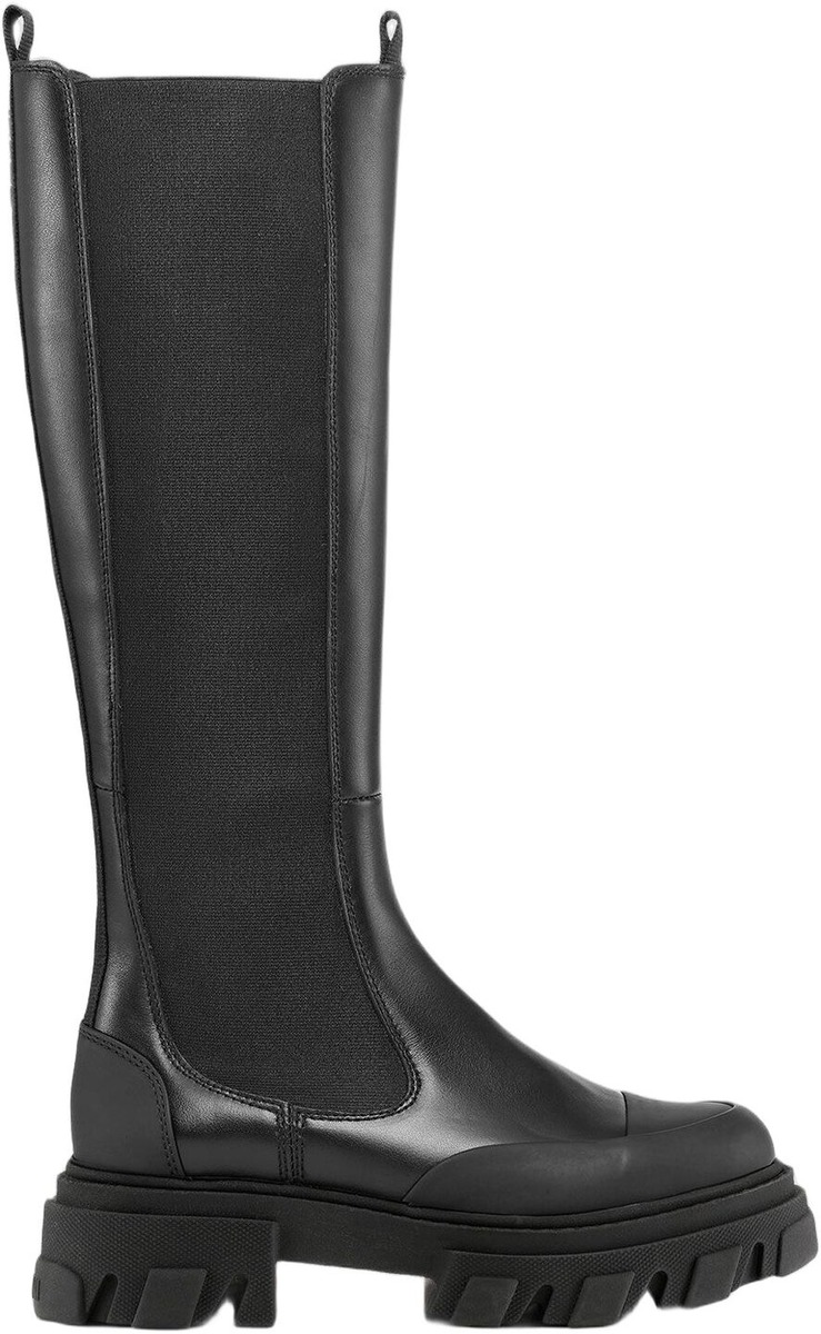 Høj sort Ganni Cleated High Chelsea boot med markant sål