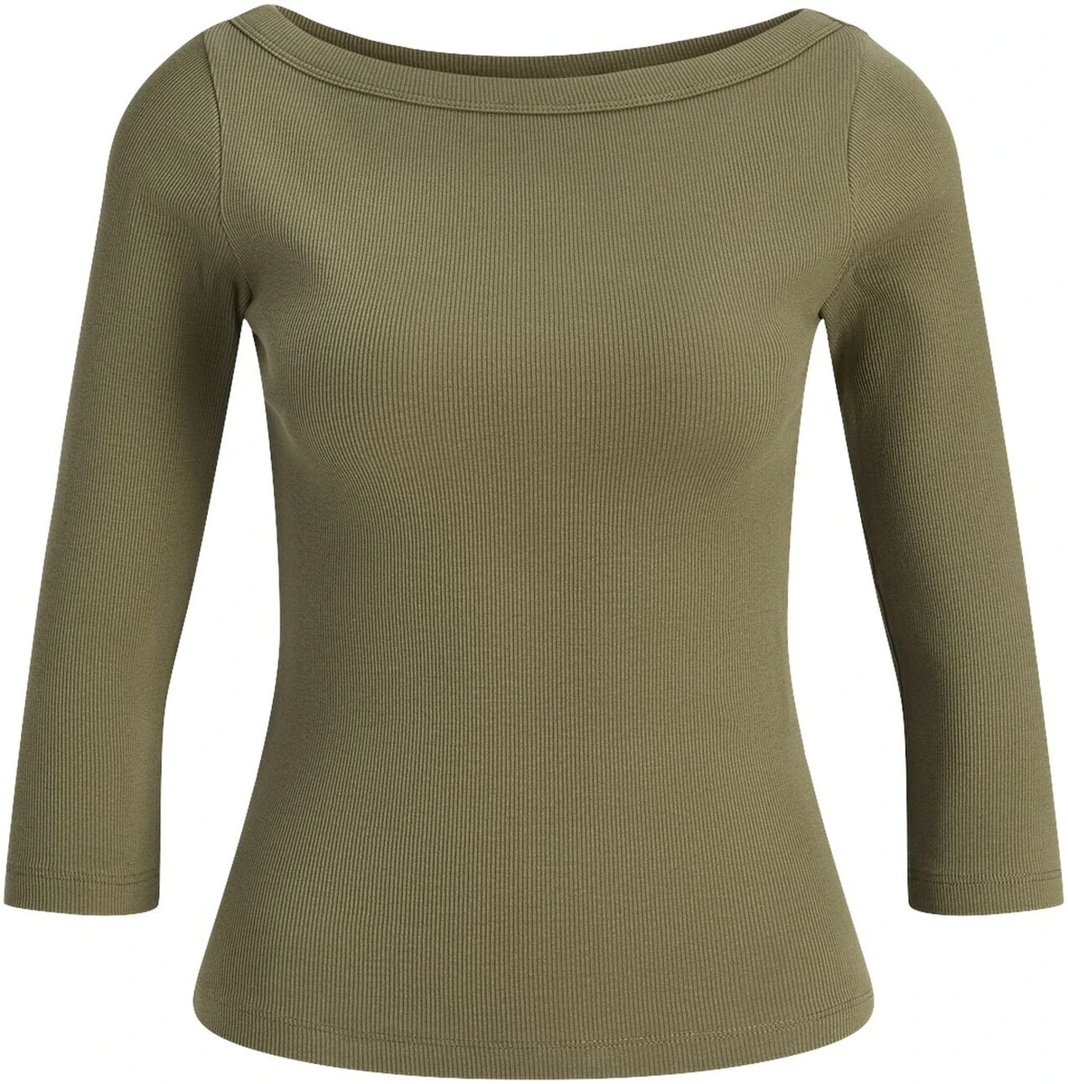 Burnt Olive JXFifi boatneck-top med trekvartærmer fra JJXX