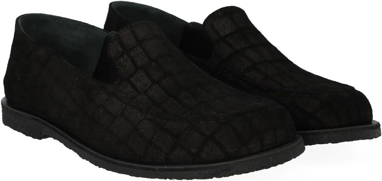 Sorte flade ANGULUS-loafers i croco-præget ruskind