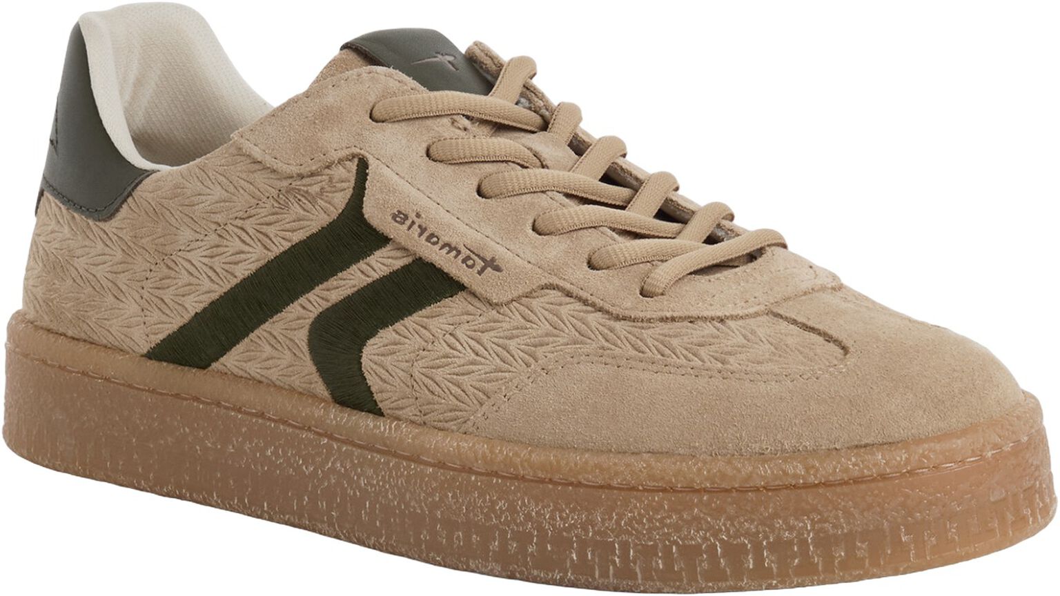 Brun-beige Tamaris-sneaker i court-inspireret form