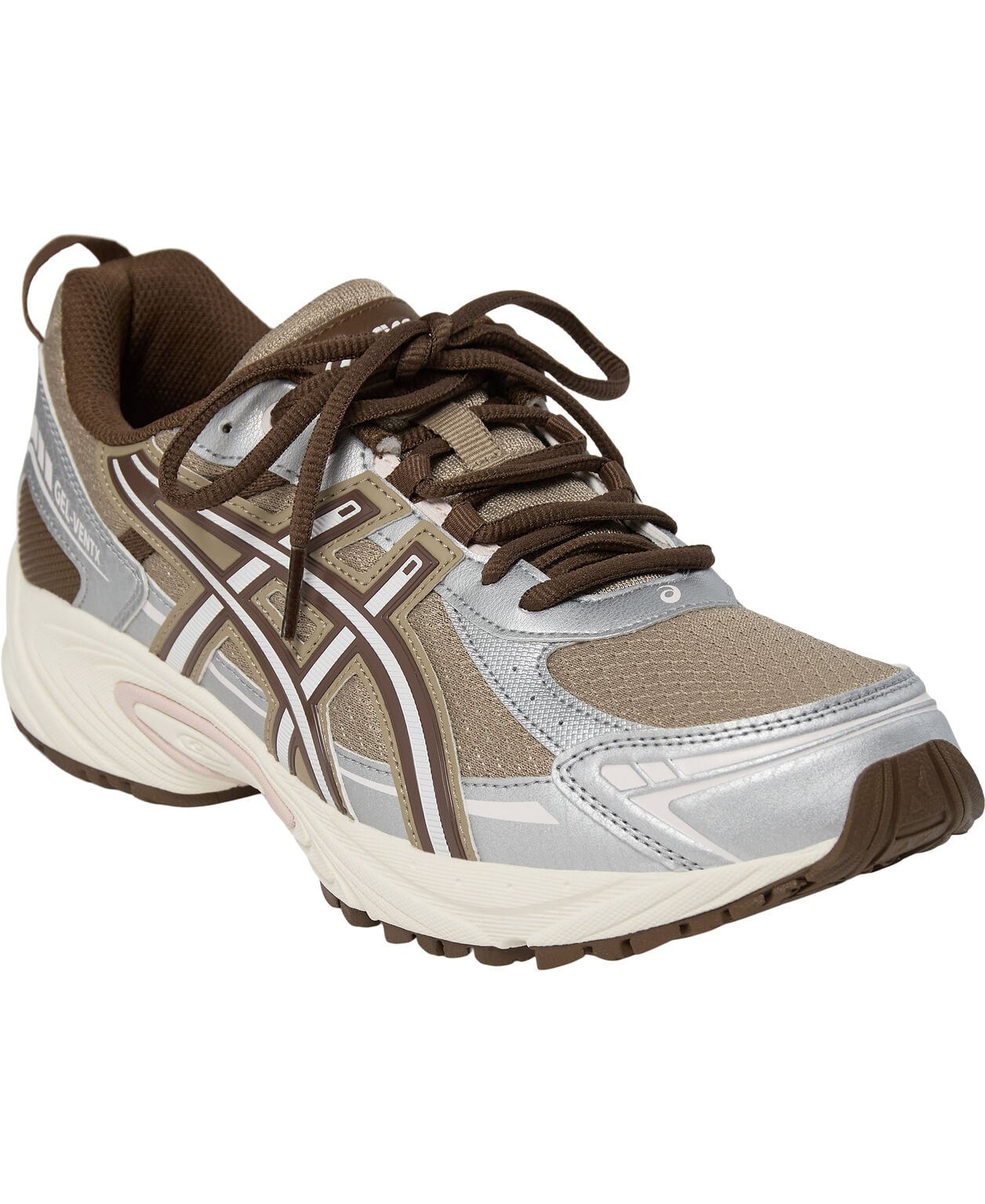 Brune og sølvfarvede Asics GEL-VENTX-sneakers med profileret sål