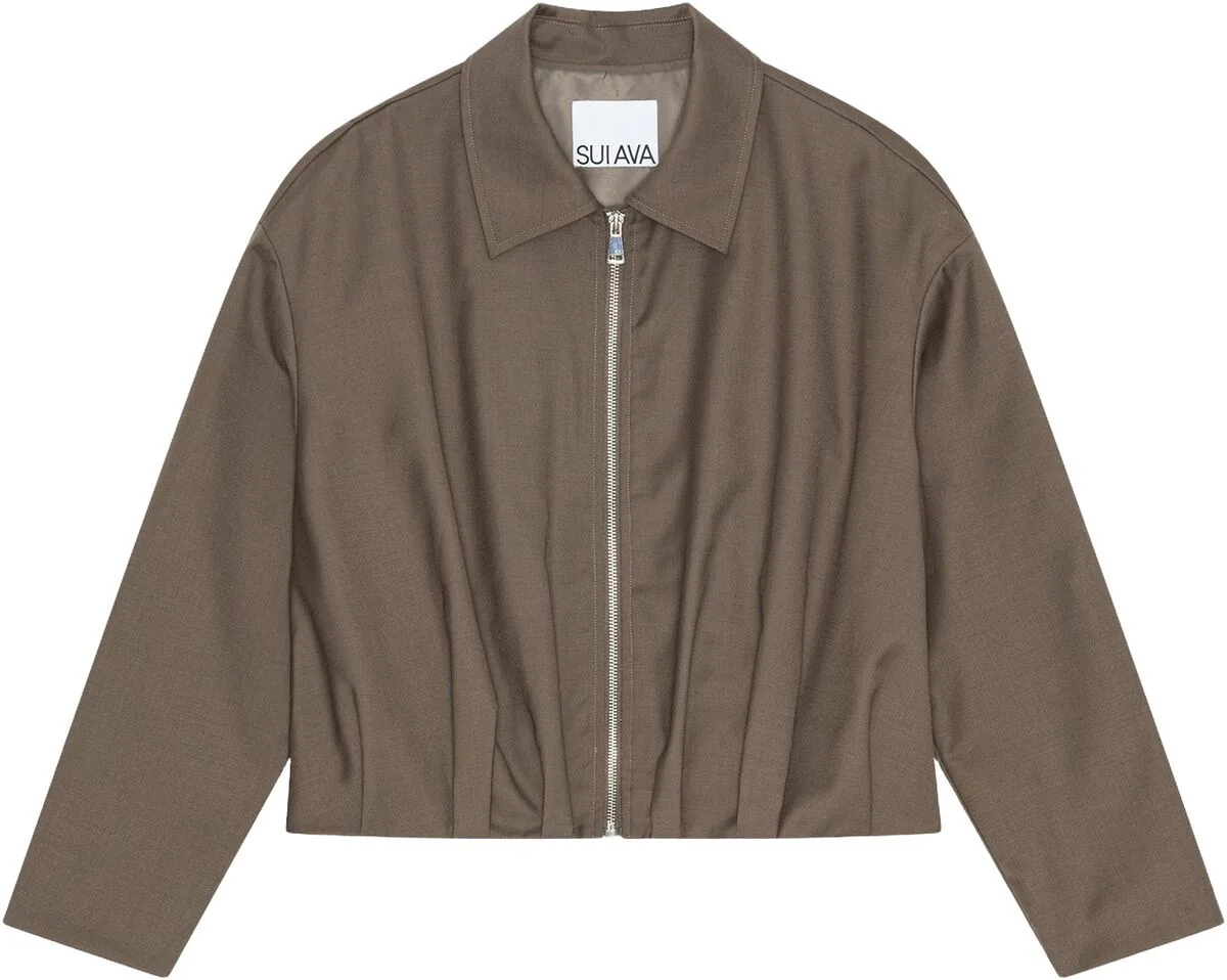 Brun Draped Bomber Jacket i uldblanding fra SUI AVA