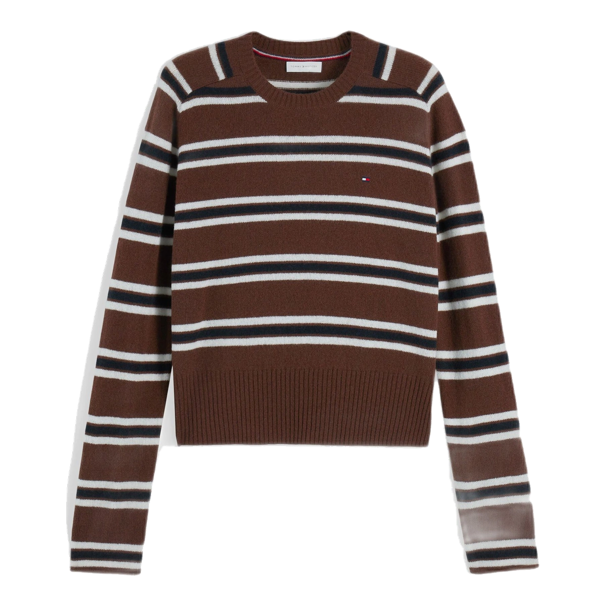 Brun uldtrøje med lyse striber fra Tommy Hilfiger