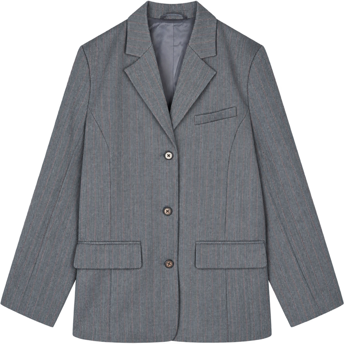 Grå sildebensblazer med fine nålestriber fra Mads Nørgaard