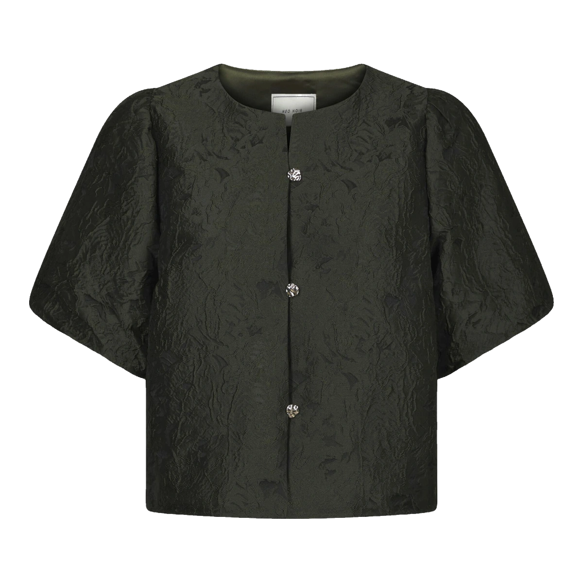 Olivenfarvet bluse med pufærmer fra Neo Noir