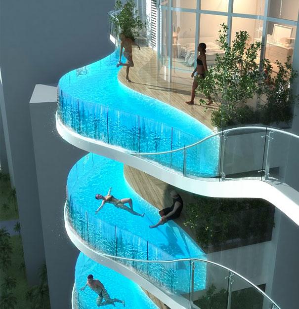Balkon med swimming pool