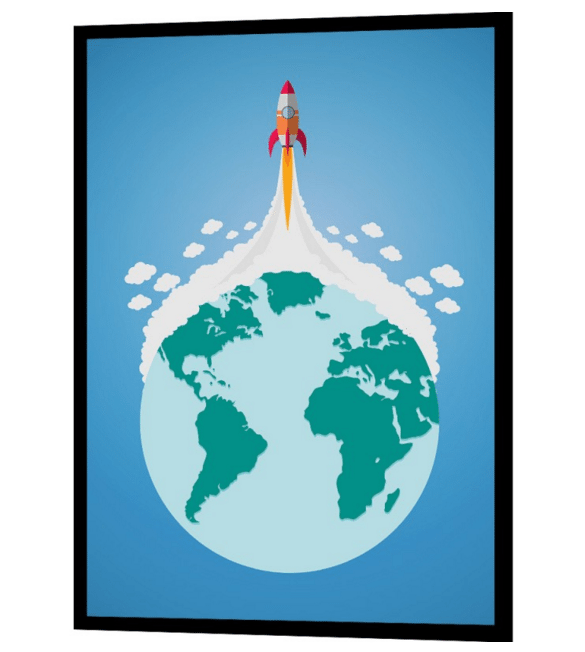 flot retro plakat med raketskib og jorden