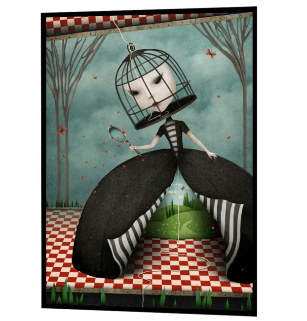 surrealistisk plakat med pigen i buret