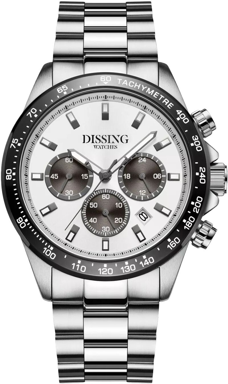 Dissing MK9 D1583 herreur med hvid skive og sort tachymeter