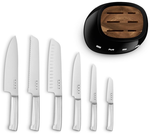 Smeg sort knivblok med seks knive