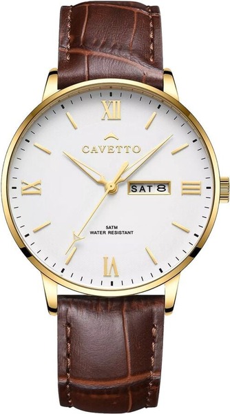 Cavetto Classic CV0051 ur med guldfarvet kasse og brun læderrem
